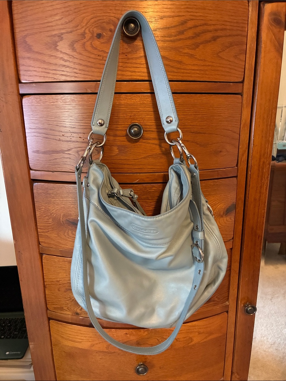 Coach Zoe Hobo F14706 Light Blue/Gray Leather Hobo Shoulder Bag & Crossbody y2k